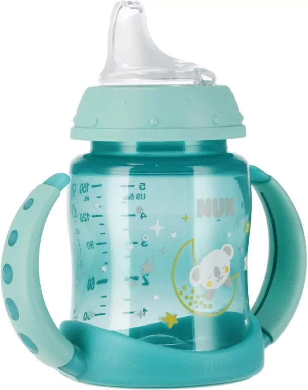NUK. First Choice. Butelka z uchwytem 150ml. 6-18 miesięcy. Turkusowa- Koala - tantis.pl