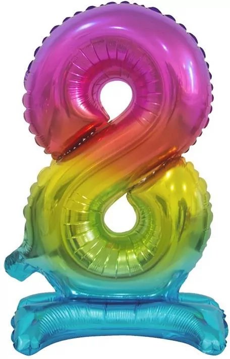 Balon foliowy 8, stojący, tęczowy, 38 cm - tantis.pl