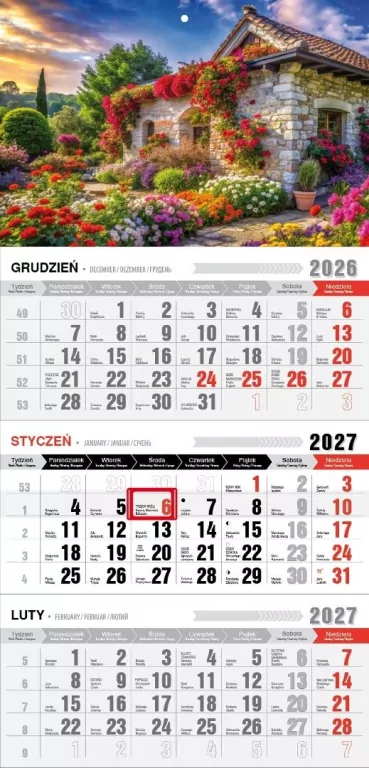 Kalendarz 2027 trójdzielny ekonomiczny romantico - tantis.pl