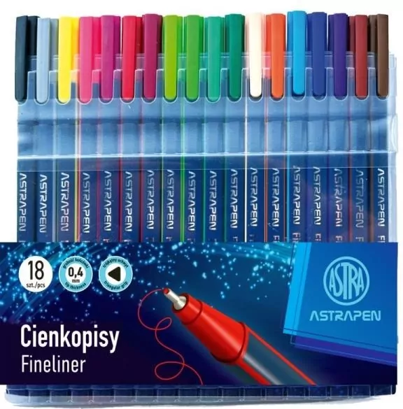 Cienkopisy trójkątne 0,4mm 18 kolorów ASTRA - tantis.pl