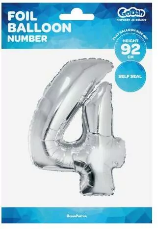 Balon foliowy cyfra 4 Beauty&Charm srebrna 92 cm - tantis.pl
