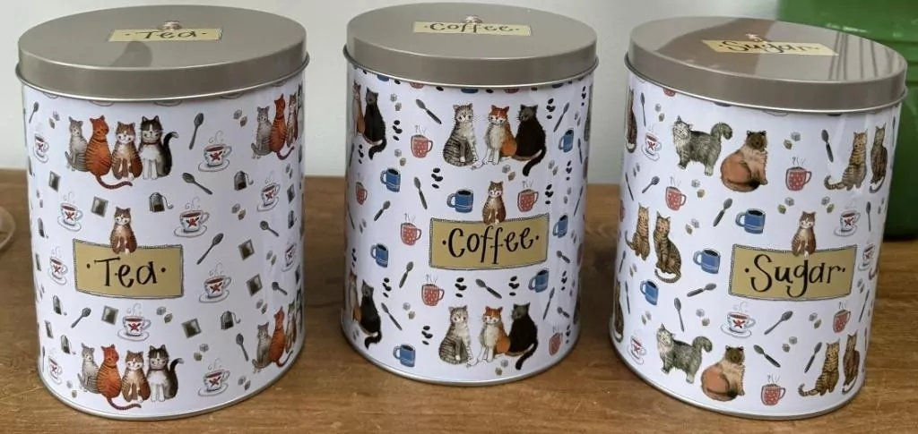 Zestaw puszek herbata kawa cukier 4 koty - tantis.pl