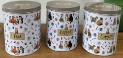 Zestaw puszek herbata kawa cukier 4 koty