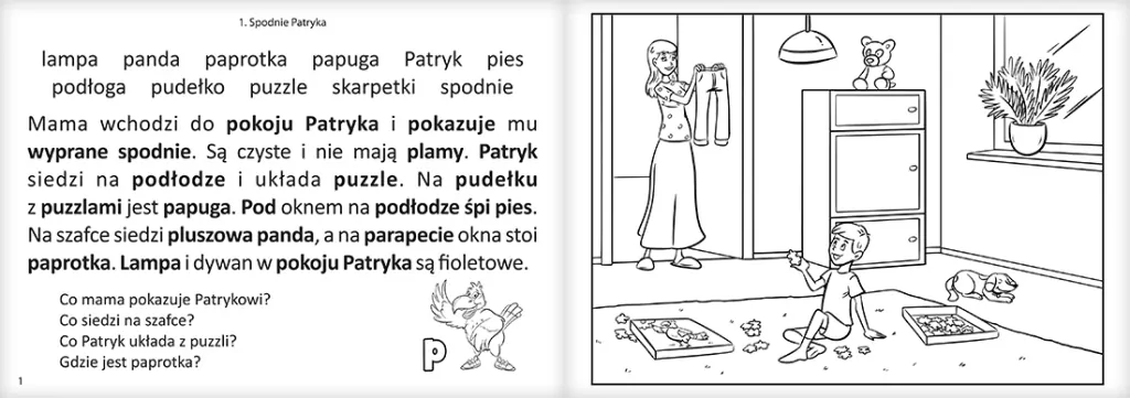 Kolorowanka logopedyczno-edukacyjna.  Głoski P, B, M. Papuga Aga opowiada. Część 7 - tantis.pl