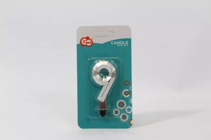 Świeczka cyferka 9 - Diament metalik srebrny 7,6cm - tantis.pl