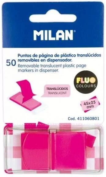 Indeksy transparentne Milan FLUO róż 45 x 25 mm, 50 szt. - tantis.pl