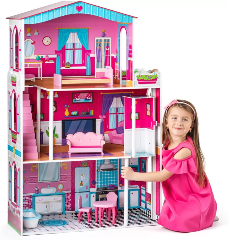 DOMEK DLA LALEK DREWNIANY AKCESORIA 85X45X12 - tantis.pl