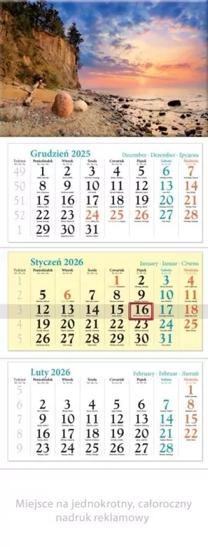Kalendarz 2026 ścienny trójdzielny Bałtyk - tantis.pl