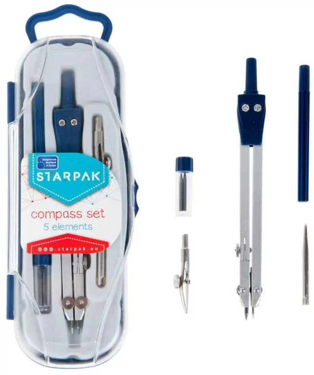 Cyrkiel metalowy + zestaw kreślarski 5el. - tantis.pl