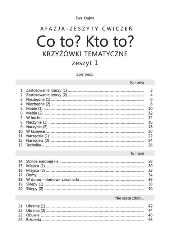 Krzyżówki tematyczne 1 Afazja - Co to? Kto to? ćwiczenia - tantis.pl