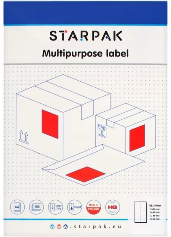 Starpak. Etykieta Samoprzylepna 105x148, 400 sztuk - tantis.pl