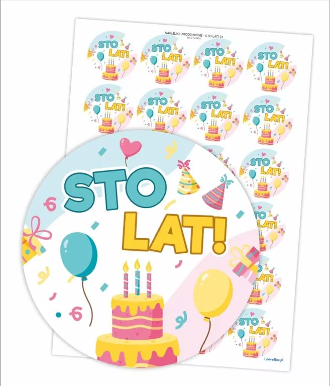 Naklejki urodzinowe - Sto lat! 24szt - tantis.pl