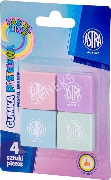 Gumka kwadratowa pastelowa Astra Pastel Line 4 szt. - tantis.pl