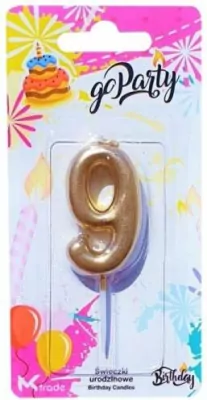 Świeczka urodzinowa "9" złota