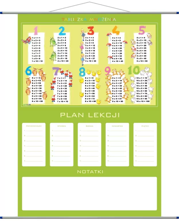 Plan lekcji, tabliczka mnożenia, plansza edukacyjna - tantis.pl
