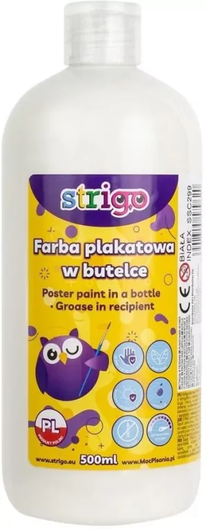 Farba plakatowa w butelce 500ml biała STRIGO - tantis.pl
