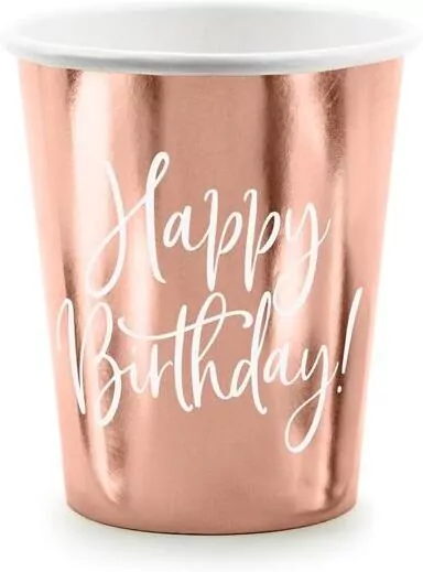 Kubeczki Happy Birthday! różowe złoto 260ml 6szt - tantis.pl
