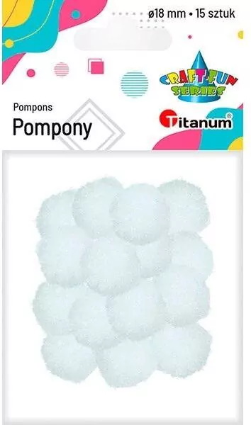 Pompony poliestrowe 18mm białe, 15 sztuk - tantis.pl