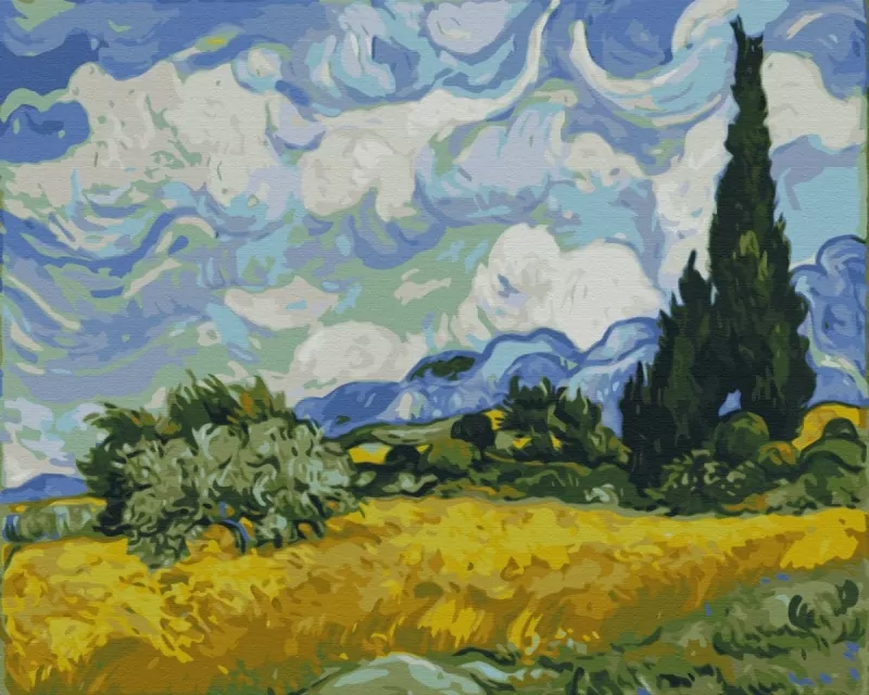 Malowanie po numerach BRUSHME 40x50 cm Pole z Zieloną Pszenicą i Cyprys - tantis.pl