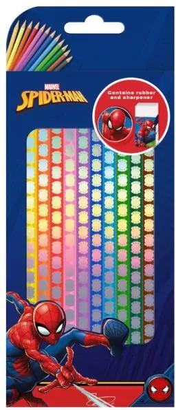 Kredki Spiderman 12 kolorów + gumka + temperówka - tantis.pl