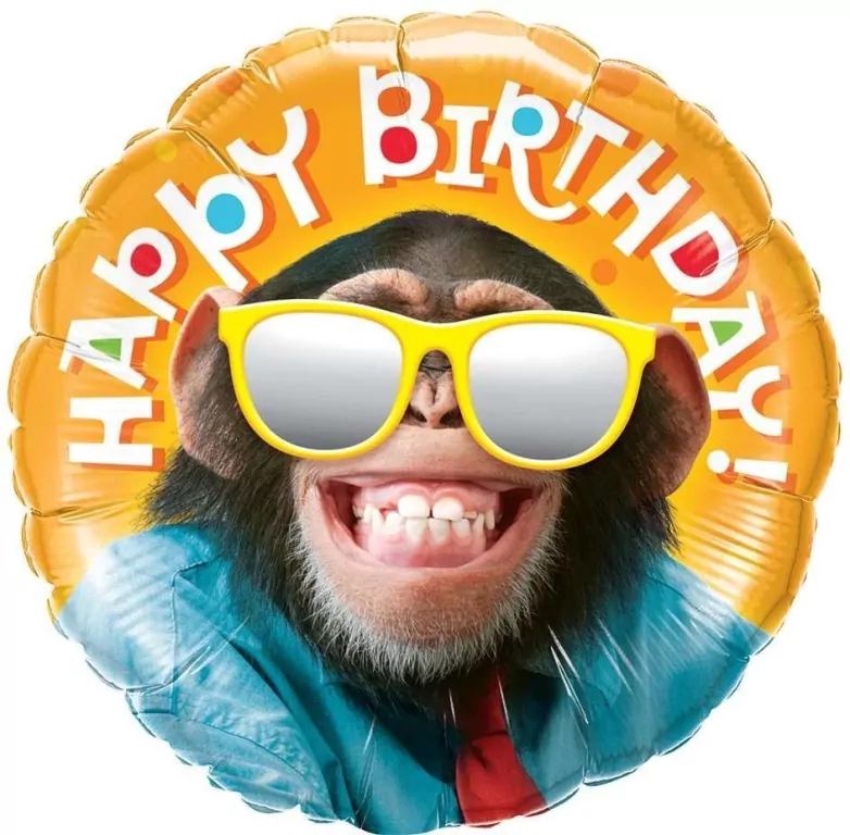 Balon foliowy Smiling chimp Happy Birthday 46cm - tantis.pl