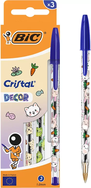 Długopis Cristal Kawaii 1mm niebieski 3szt BIC - tantis.pl