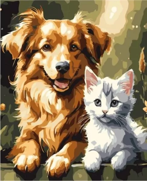 Malowanie po numerach - Kot-Pies 40x50cm - tantis.pl