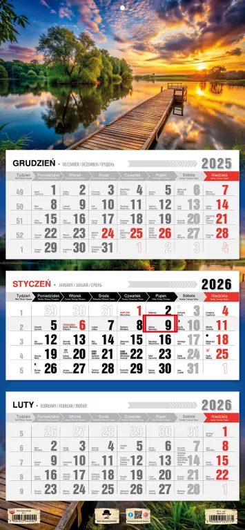 Kalendarz 2026 trójdzielny płaska główka mazury - tantis.pl