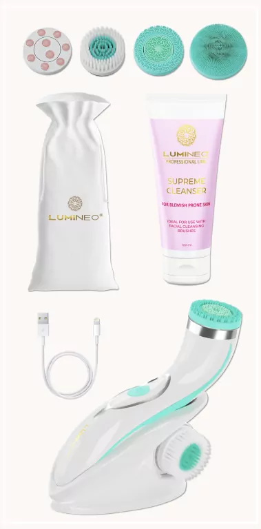 Lumineo. Brush Pro 4 końcówki + żel do skóry problematycznej  turkusowy - tantis.pl