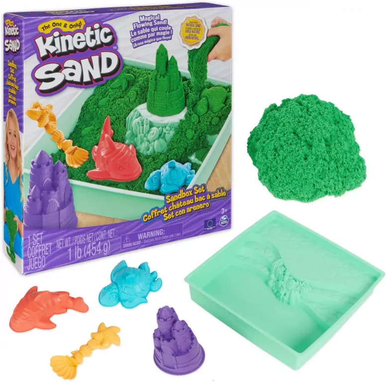 Kinetic Sand. Piasek z foremkami zielony - tantis.pl