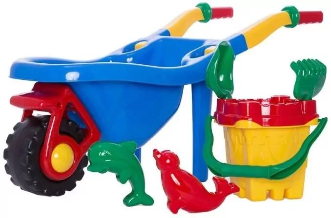 Taczka z kompletem do piasku "Zamek". 6 elementów. MIX - tantis.pl