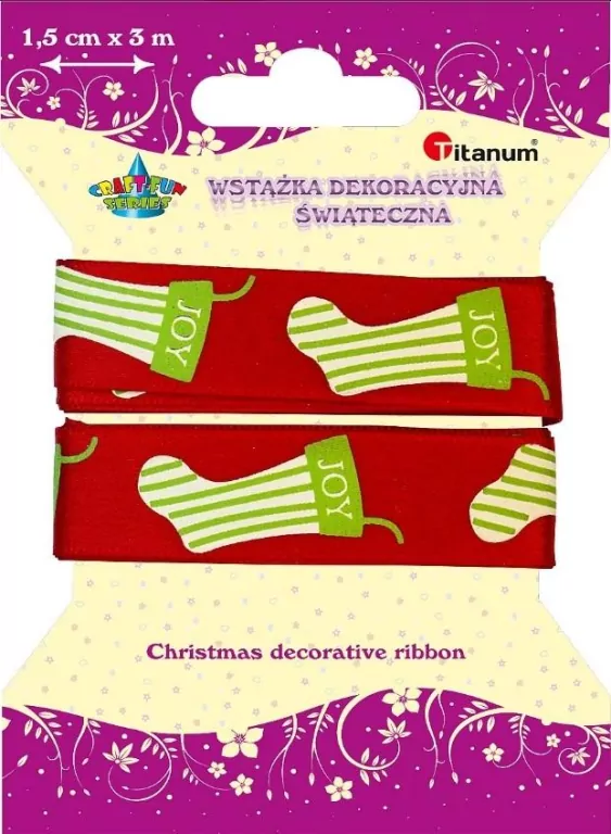 Wstążka materiałowa 15mm x 3m skarpety - tantis.pl