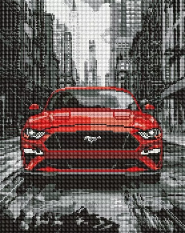 Diamentowa mozaika - Czerwony mustang 40x50cm - tantis.pl