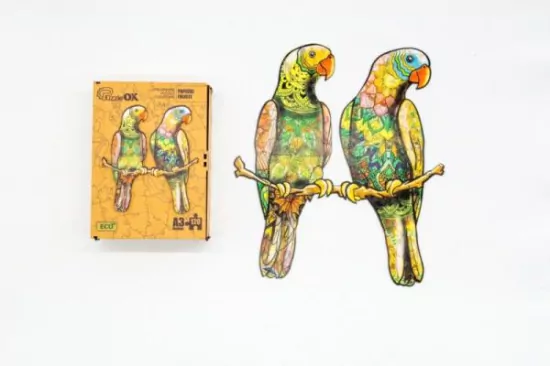 Puzzle drewniane eko 120. Papużki faliste