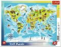 Trefl. Puzzle ramkowe 25. Mapa świata ze zwierzętami - tantis.pl