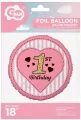 Balon foliowy 1st Birthday, różowy 45 cm - tantis.pl