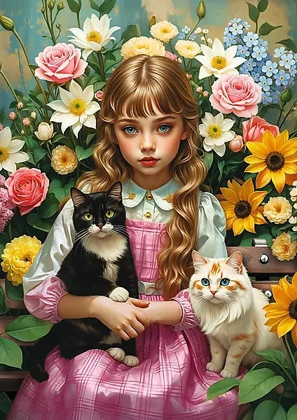 Puzzle 1000 Dziewczynka z kotami TREFL - tantis.pl