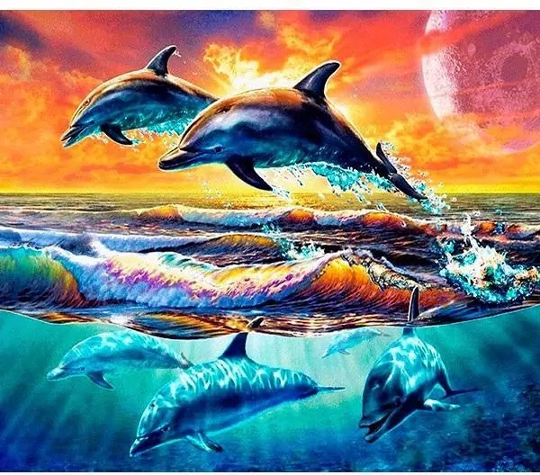 Mozaika diamentowa 5D - Delfiny 40x30cm - tantis.pl