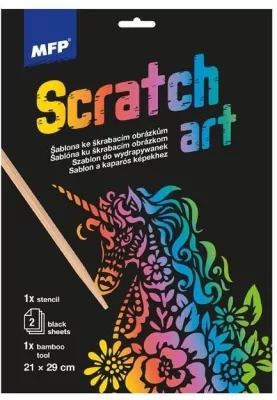 Szablon do wydrapywanek + 2 kartki. Jednorożec