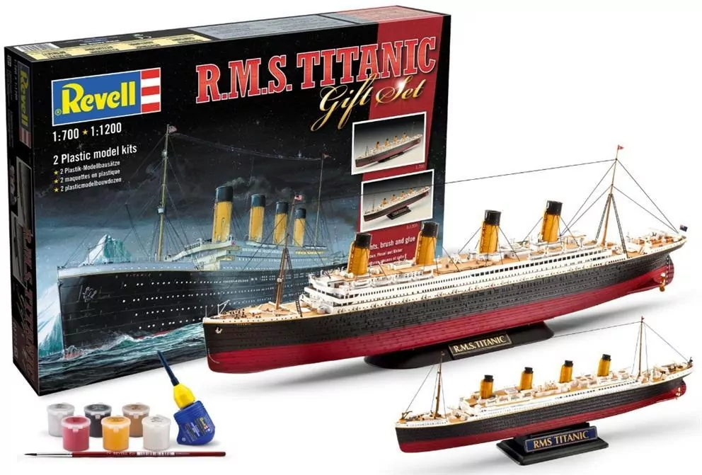 Model statku do sklejania 1:700 1:1200 05727 RMS TITANIC Zestaw Revell + 6 farbek, pędzelek, klej - tantis.pl