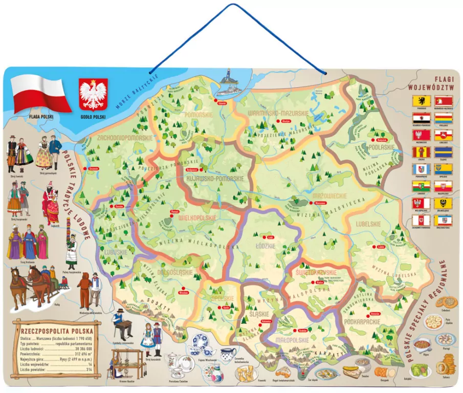 Mapa magnetyczna Polski ze zdjęciami i grą planszową 3w1 91234 Woody - tantis.pl