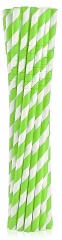 Rurki słomki papierowe łamane. Zielone paski 20cm, 12 sztuk - tantis.pl