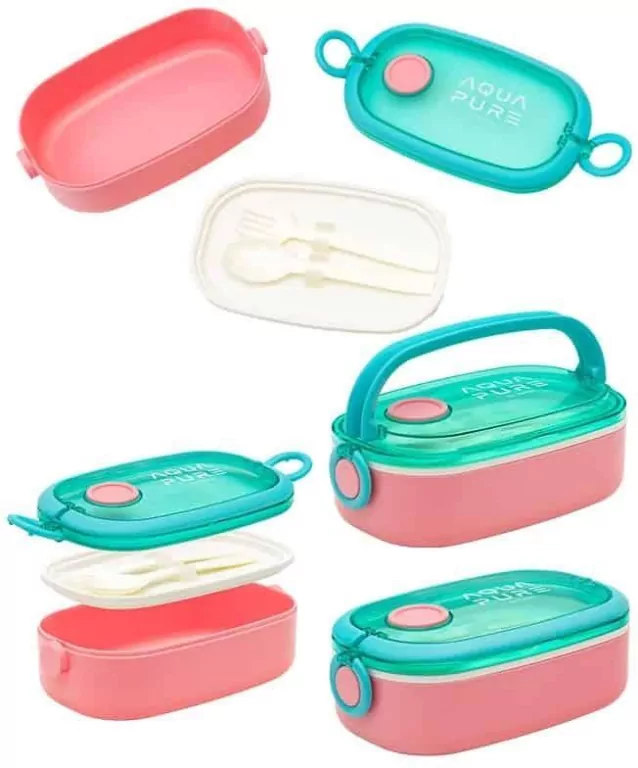 Śniadaniówka Aqua Pure + sztućce mint/pink ASTRA - tantis.pl