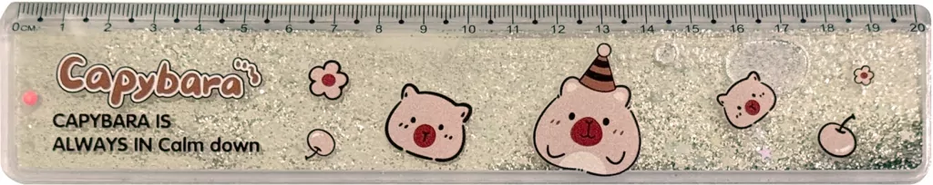 Linijka z wodą i brokatem Kapibara srebrna 20cm - tantis.pl