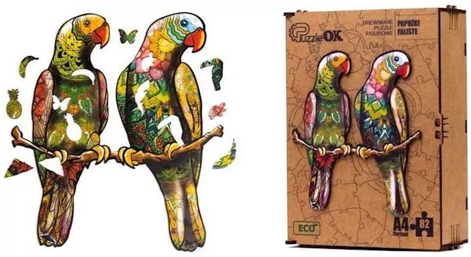 Puzzle drewniane eko 82. Papużki faliste - tantis.pl