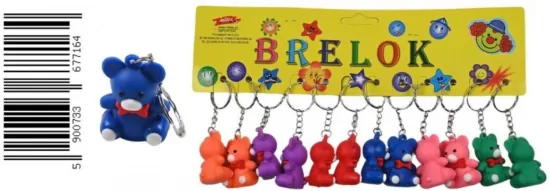 BRELOK GUM MIS Z KOKARDA 5CM MIX6 OPPBH