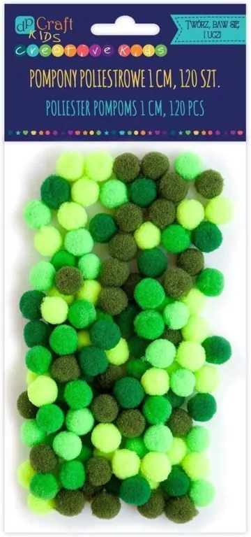 Pompony poliestrowe zielone 1cm, 120 sztuk - tantis.pl