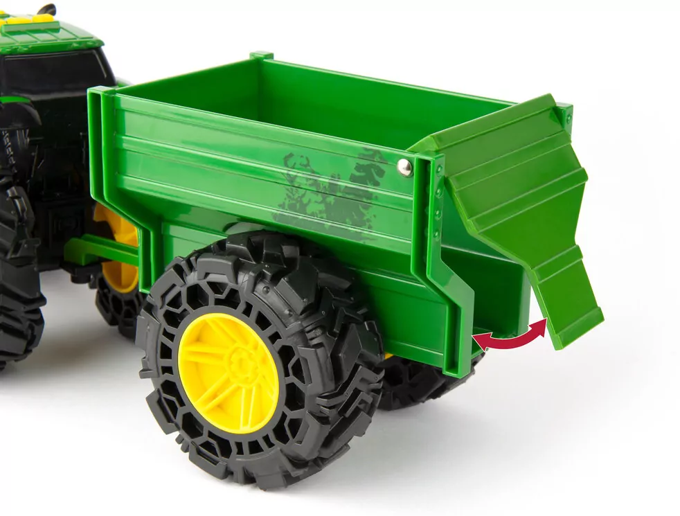 TOMY. John Deere Monster Traktor z przyczepą światło i dźwięk - tantis.pl