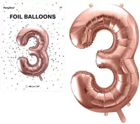Balon foliowy cyfra 3 86cm różowe złoto - tantis.pl