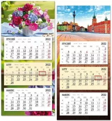 Kalendarz 2024 trójdzielny z płaską główką. Mix